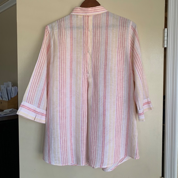 Chico's 100% Line Striped Button Down Shirt 2 or M-L Tunic Coastal Travel Top - Picture 10 of 16